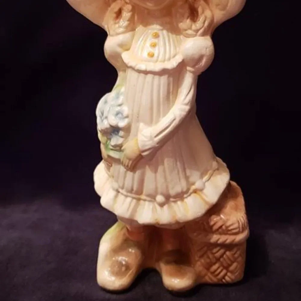 Vintage Porcelain Ceramic Girl in Yellow Dress Bonnet